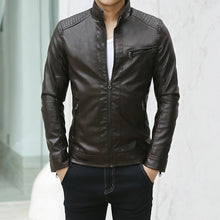 Load image into Gallery viewer, Men&#39;s Leather Jacket Stand Collar Motorcycle Pu Casual Slim Fit Coat
