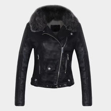 Load image into Gallery viewer, Women&#39;s Winter Warm Faux Leather Jackets with Fur Collar Belt Lady  Motorcycle Biker Outerwear Coats
