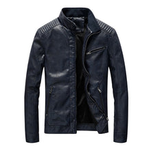 Load image into Gallery viewer, Men&#39;s Leather Jacket Stand Collar Motorcycle Pu Casual Slim Fit Coat
