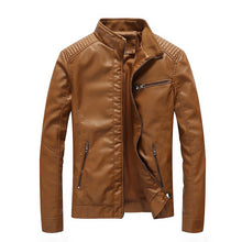 Load image into Gallery viewer, Men&#39;s Leather Jacket Stand Collar Motorcycle Pu Casual Slim Fit Coat
