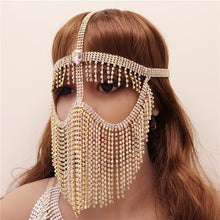 Load image into Gallery viewer, Foxy Fashions Diamond Girlz Collection Luxury Rhinestone Tassel Cover Face Eye Mask Belly Dance Jewelry for Women Sexy Bling Crystal Masquerade Mask Face Accessories
