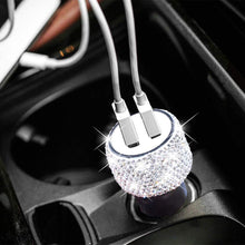 Load image into Gallery viewer, Foxy Fashions Diamond Girlz Collection Dual USB Car Charger Bling Bling Handmade Rhinestones Crystal Car Decorations for Fast Charging Car Decors for iPhone/Samsung
