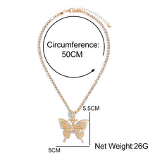 Load image into Gallery viewer, Foxy Fashions Diamond Girlz Collection Statement Big Butterfly Pendant Necklace Rhinestone Chain for Women Bling Tennis Chain Crystal Choker Necklace Party Jewelry
