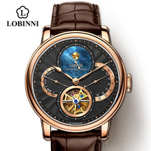 Load image into Gallery viewer, LOBINNI Men Automatic Gold Mechanical Wristwatch Fashion sporty strap chronograph Sapphire Skeleton Brand
