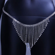 Load image into Gallery viewer, Foxy Fashions Diamond Girlz Collection Tassel Rhinestone Body Chain Bra and Thong for Women Bling Sexy Bikini Set Crystal Cover Up Harness Jewelry Nightclub
