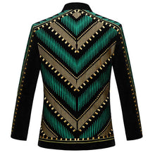 Load image into Gallery viewer, Luxury African Embroidery Cardigan Blazer Jacket Men Shawl Lapel Slim Fit Striped Suit Jacket
