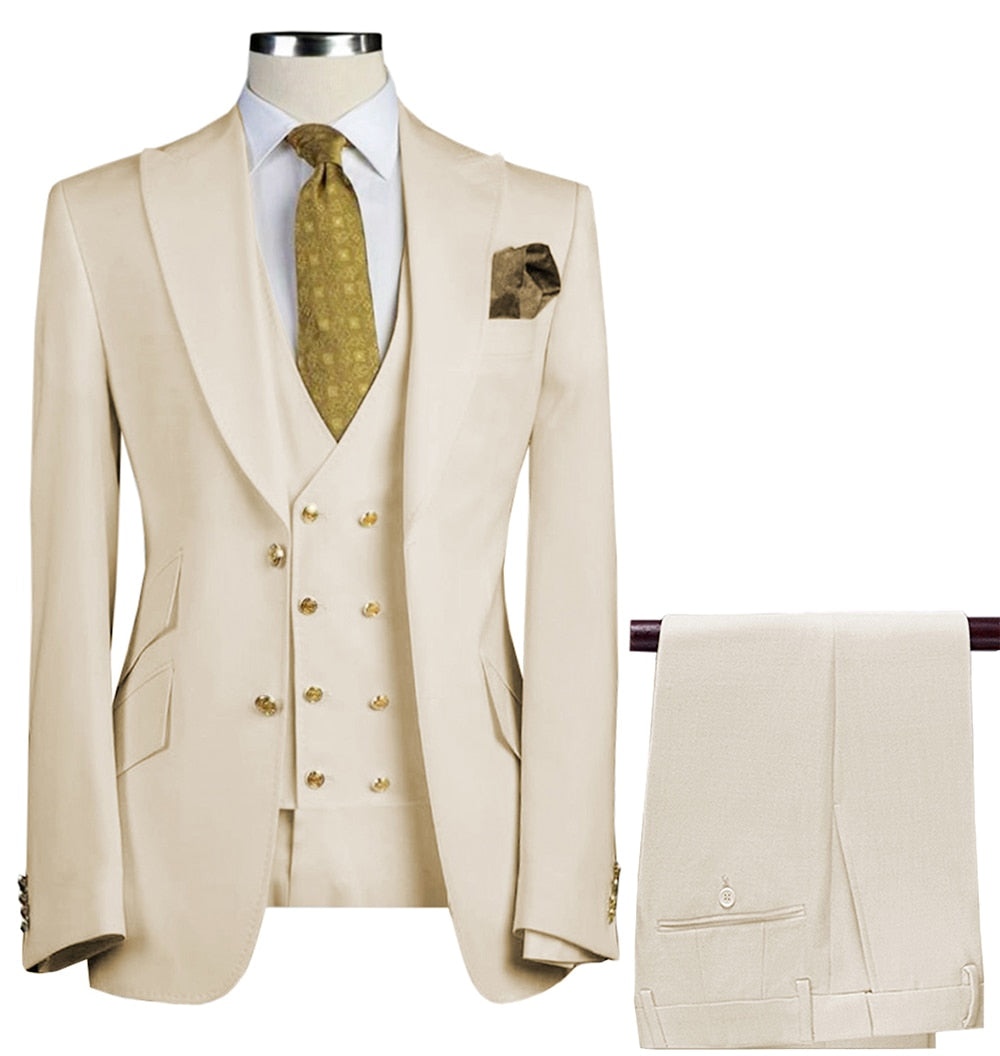 Men Suits 3 Pieces Slim Fit Business Suit (Blazer+Pants+Vest)