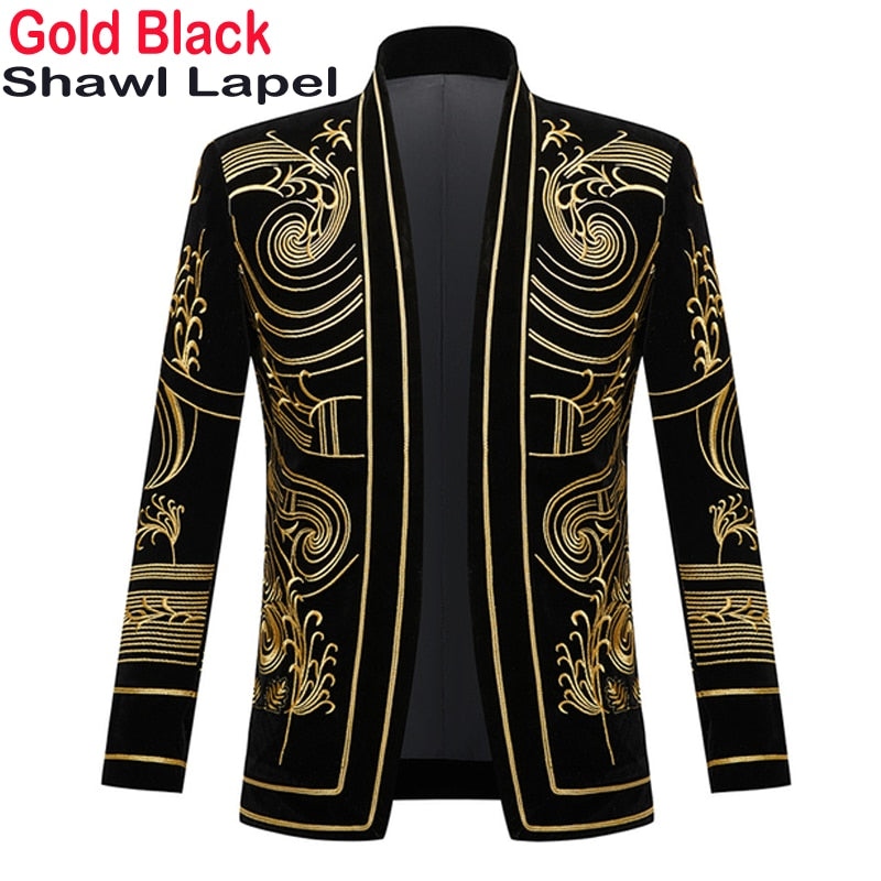 Luxury African Embroidery Cardigan Blazer Jacket Men Shawl Lapel Slim Fit Striped Suit Jacket