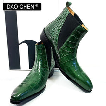 Load image into Gallery viewer, LUXURY MEN&#39;S BOOTS GREEN BLACK CROCODILE PRINT BOOTS
