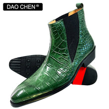 Load image into Gallery viewer, LUXURY MEN&#39;S BOOTS GREEN BLACK CROCODILE PRINT BOOTS
