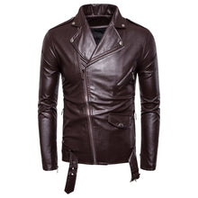 Load image into Gallery viewer, Men&#39;s Slim White Leather Jacket Oblique Zipper Motorcycle Jacket Men&#39;s Outwear Moto Biker PU Leather Coat
