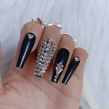 Load image into Gallery viewer, 24pcs Latest Luxury Jewelry Ballet Coffin Fake Nails Crystal Diamond Black
