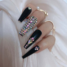 Load image into Gallery viewer, 24pcs Latest Luxury Jewelry Ballet Coffin Fake Nails Crystal Diamond Black
