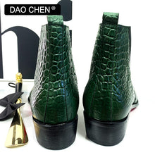 Load image into Gallery viewer, LUXURY MEN&#39;S BOOTS GREEN BLACK CROCODILE PRINT BOOTS
