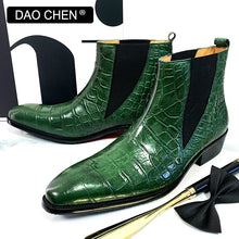 Load image into Gallery viewer, LUXURY MEN&#39;S BOOTS GREEN BLACK CROCODILE PRINT BOOTS
