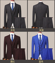 Load image into Gallery viewer, Boutique (Blazer + Vest + Trousers) Men&#39;s Italian Style Fashion Business Elegant Gentleman Plaid Slim Casual Dress 3-piece Set
