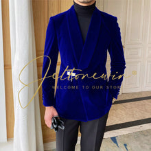 Load image into Gallery viewer, Green Mens Velvet Suits Double Breasted Tailor-Made Tuxedo 2 Pieces Blazer Pant Wedding Party Groom
