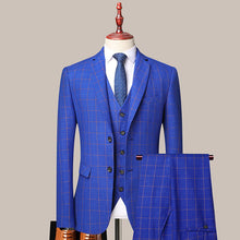 Load image into Gallery viewer, Boutique (Blazer + Vest + Trousers) Men&#39;s Italian Style Fashion Business Elegant Gentleman Plaid Slim Casual Dress 3-piece Set
