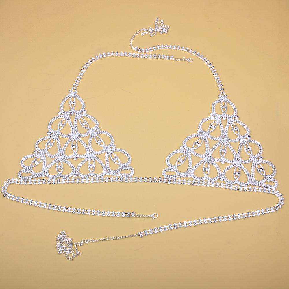 Foxy Fashions Diamond Girlz Collection Sexy Rhinestone Chain Body Lingerie Set Heart Body Jewelry for Women Fashion Bikini Underwear Jewelry Bling Crystal Bra Thong