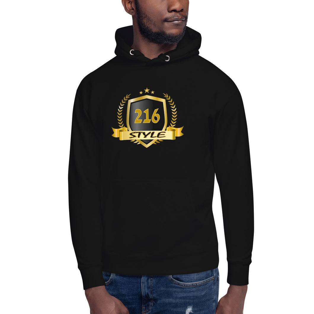 216 STYLE GOLD BLACK SHIELD HOODIE